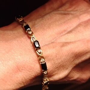 Vintage XO Goldtone Diamond And Sapphire Tennis Bracelet